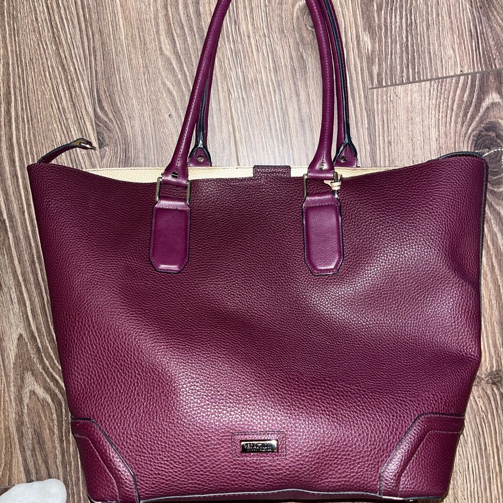 Kenneth Cole Reaction Burgundy Tote Bag (Gold Interior)